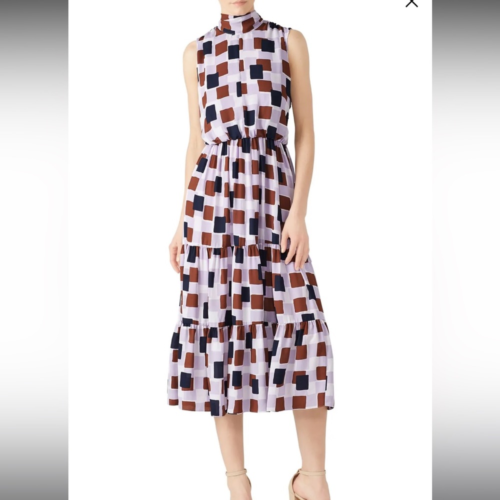 Kate Spade geometric print midi dress with tie neck